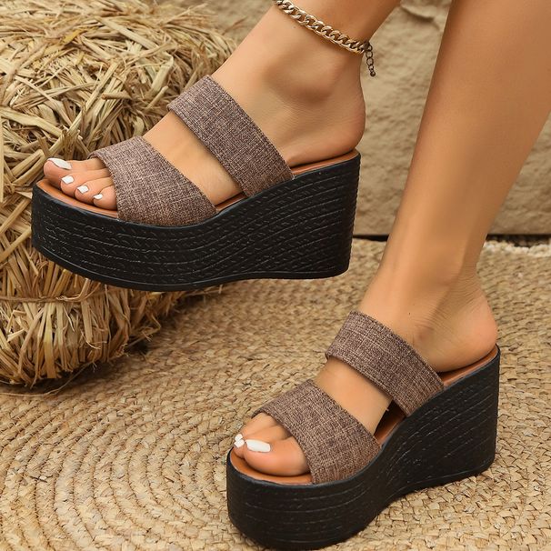 Women's Open Toe Wedge Sandals Summer Platform Slippers plus Size Thick Sole in Sizes 34-43 Casual Breathable PU Leather_vogvips.com