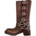 Leather Brown Thick Heeled Western Cowboy With Belt Buckle Not Over The Knee, Long Tube Miu Home Boots, Knight Boots_vogvips.com
