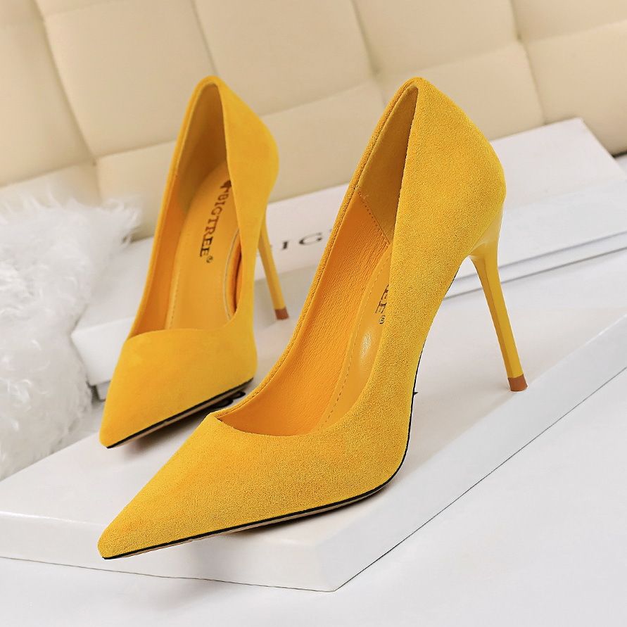 825-3 Korean Style Fashion Simple Stiletto Suede Shallow Pointed Toe High Heels Women's Sexy Slimming Single Shoes_vogvips.com