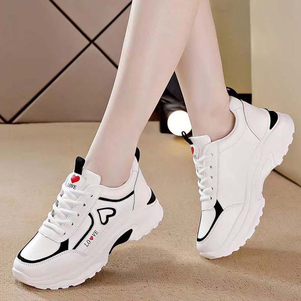 2025 Spring And Autumn Sneakers New Four Seasons Casual Running Korean Style Leather White Women's Dad Shoes_vogvips.com