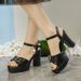 Summer Sandals With High Chunky Heels, Thick Soles, Waterproof Platform, 2026 New Korean Style, One-Strap Buckle,_vogvips.com
