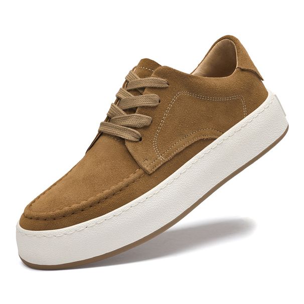 Men's Shoes Breathable Round Head Foot Cover White Shoes Suede Thick Baseplate Shoes Trendy Casual Shoes_vogvips.com