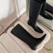 Women's Square Toe Knee-High Boots - Chunky Low Heel Riding Boots | PU Chelsea Boots | Effortless Pull-On Style | Minimalist Mid-Calf Boots_vogvips.com