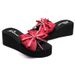 Shanjiao 6cm Thick Sole Women's Beach One-Word Slippers Summer Fashion Outdoor Cute Bowknot Sandals_vogvips.com