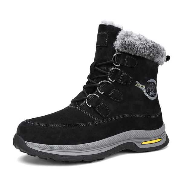 Leather Men's Snow Boots Winter Velvet Cold-proof Warm Thick-soled Outdoor Men's Shoes High-top Boots Cotton Shoes_vogvips.com