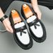 Britih Style Men' Black And White Color Block For Short Stature Height Increaing Slip-On Thick Sole Leather_vogvips.com