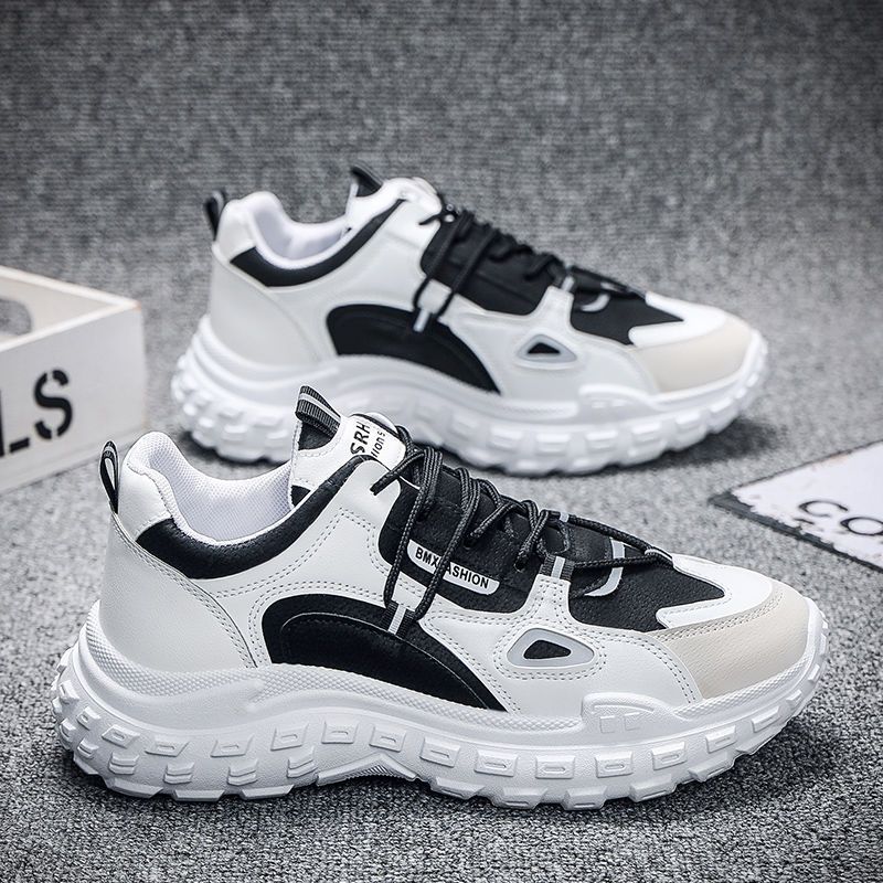 Men's Casual Sneakers With Thick Sole, Lightweight Breathable Synthetic Leather Upper, Round Toe, Low-Top Design For Summer, Sports And Daily Wear_vogvips.com