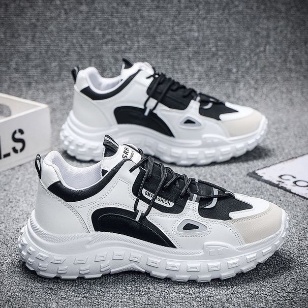 Men's Casual Sneakers With Thick Sole, Lightweight Breathable Synthetic Leather Upper, Round Toe, Low-Top Design For Summer, Sports And Daily Wear_vogvips.com