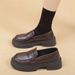 Soft Leather Black Loafers For Women, 2024 Autumn New Style, British Style Thick-soled Slip-on , Popular JK Single_vogvips.com