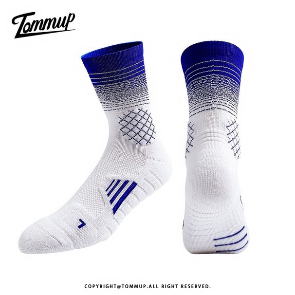 Gradient basketball socks for men and women, professional practical towel bottom thickened mid length sports fitness running socks_vogvips.com