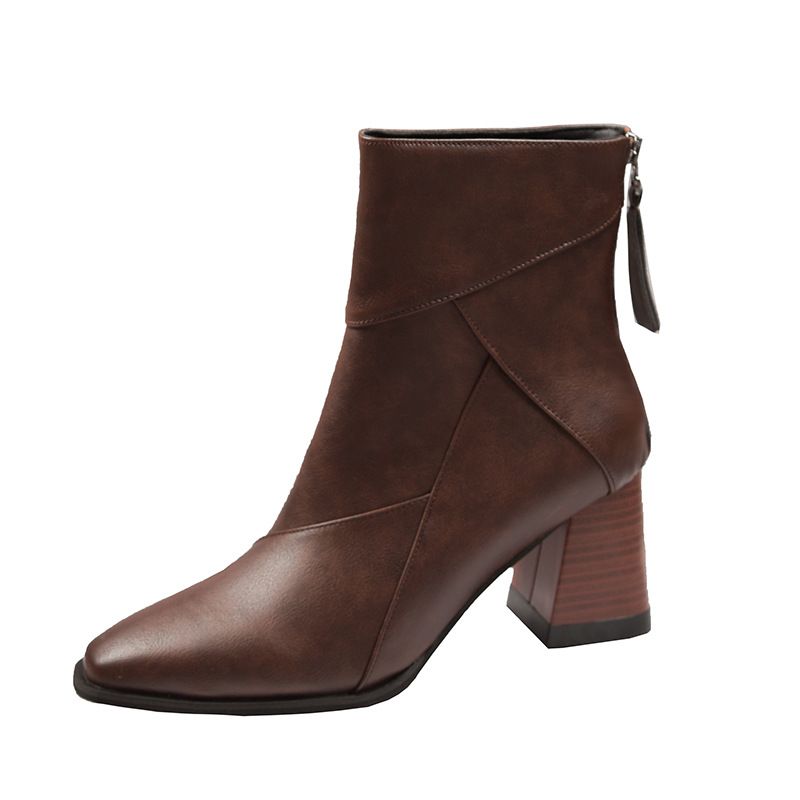 Winter High Heeled Fashion Boots for Women Slim Fit Retro Chunky Heel Square Toe Martin Boots Style New_vogvips.com