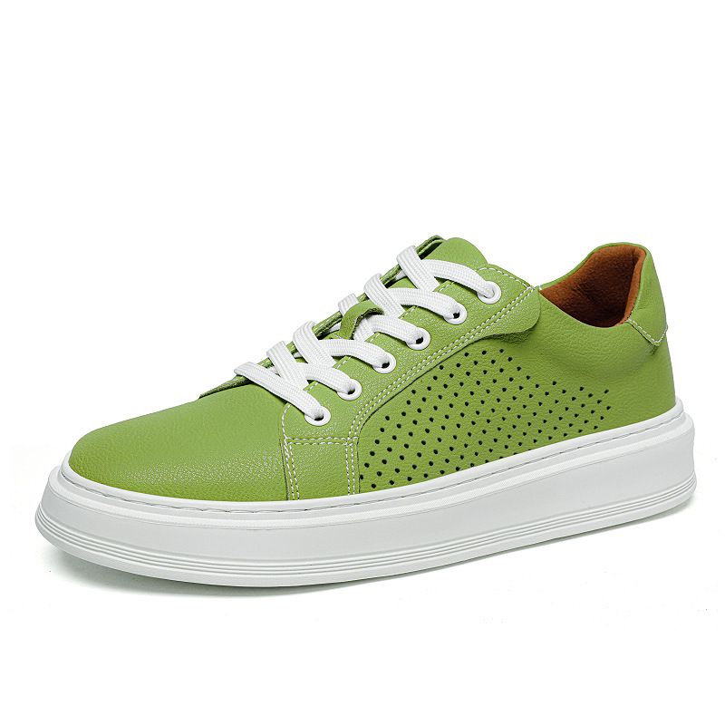 Men's Little White Shoes Cowhide Board Shoes Soft Leather Soft Sole Breathable Large Size Multi-color Sports And Leisure Shoes_vogvips.com