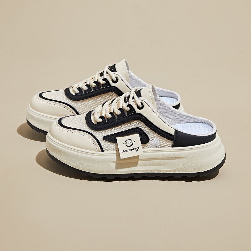 Half Tray White Shoes Female Student Mesh Breathable Heightening Shoes Casual Board Shoes_vogvips.com