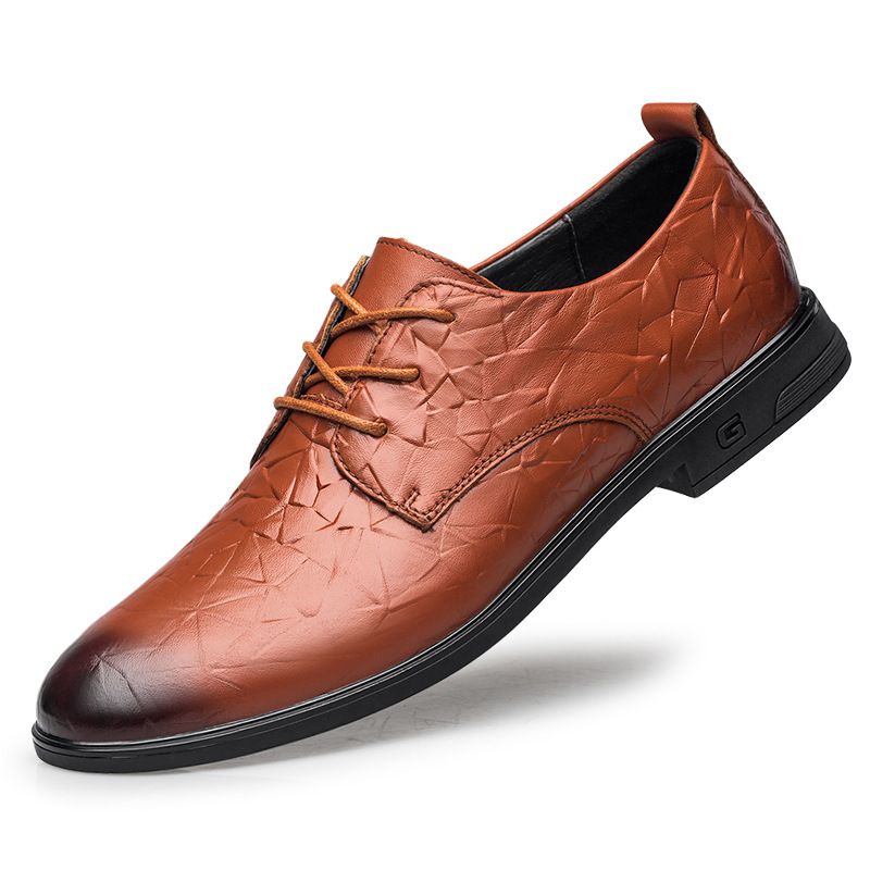 First Layer Shoes Formal Leather Shoes Men's Work Lace-up Shallow Mouth Men's Shoes_vogvips.com