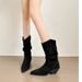 2025 Autumn Winter New Suede Pointed Toe Wedge Short Mid Calf High Heel Slouch Western Cowboy Boots_vogvips.com