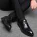 Men's Pointed Toe Dress Shoes With Hidden Wedge Heel For Business Casual & Formal Occasions - Lightweight PU Leather Oxford Shoes With Lace-Up Design_vogvips.com