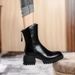 Women's Short Boots With Chunky Heels And Thick Soles, British Style, 2024 New Model, High-heeled Mid-calf Brown Retro Spring And_vogvips.com