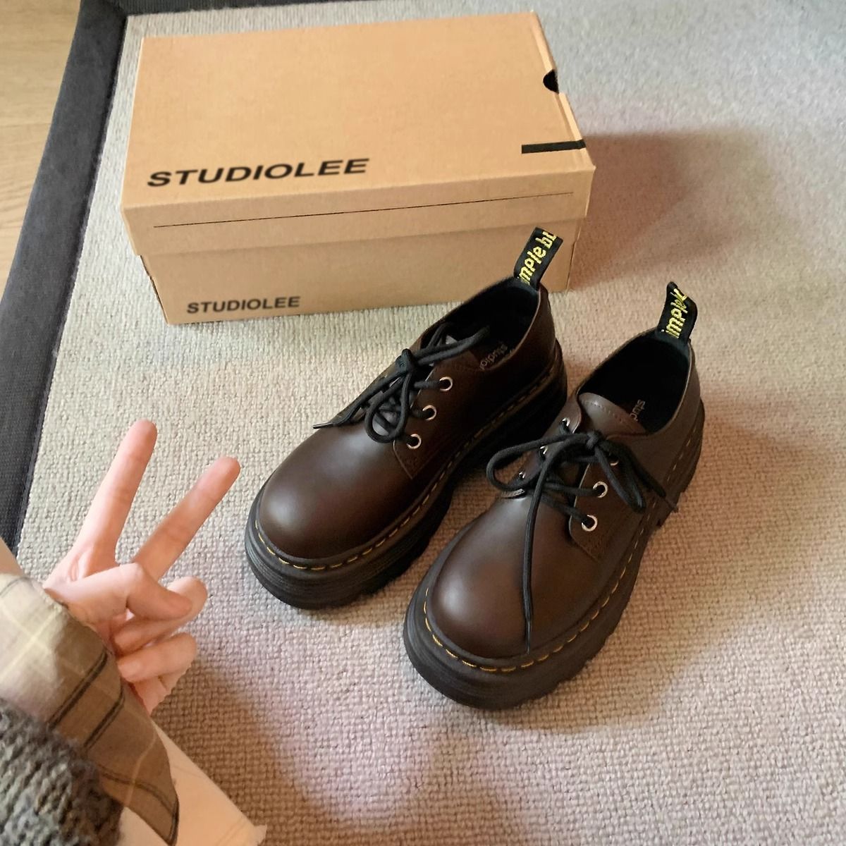 Lancui Autumn New British Style Lace Up Height Increasing Chunky Heel Thick Soled Derby Round Toe Women S Leather_vogvips.com