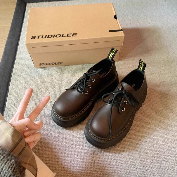 Lancui Autumn New British Style Lace Up Height Increasing Chunky Heel Thick Soled Derby Round Toe Women S Leather_vogvips.com