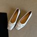 Lan Cabinet Edition ~ French Style Gentle Shallow Mouth Bowknot Flat Single For Women Slip-On Square Toe Horsehair_vogvips.com