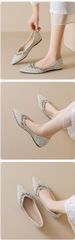 Square Head Single Shoes Female Shallow Mouth Rhinestone Wedding Shoes Flat-soled Fairy With Skirt Ladyshoes Soft Sole_vogvips.com