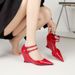 Niche Red High Heels Female Sexy Pointed Head Shallow Mouth One-word Buckle With Wedge Heel Mary Jane Single Shoes_vogvips.com