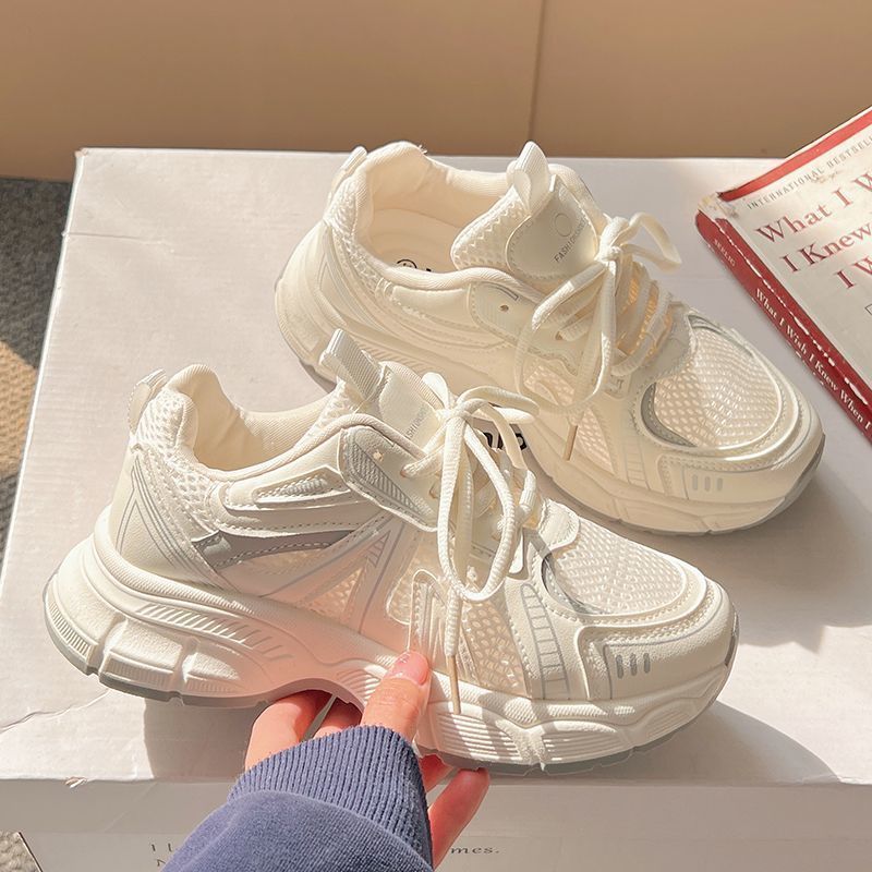 2025 Summer New Thick-Soled Mesh Dad Shoes For Women Versatile Chic With Wide-Leg Pants Breathable Casual Sneakers_vogvips.com
