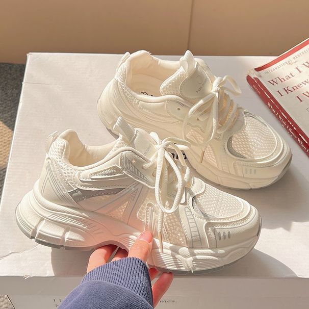 2025 Summer New Thick-Soled Mesh Dad Shoes For Women Versatile Chic With Wide-Leg Pants Breathable Casual Sneakers_vogvips.com