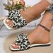 Women's Plus Size Square Toe Leopard Print Flip Flops Flat Sandals With Cross Border Bow Brown Suede PU Summer New Style Size 43_vogvips.com