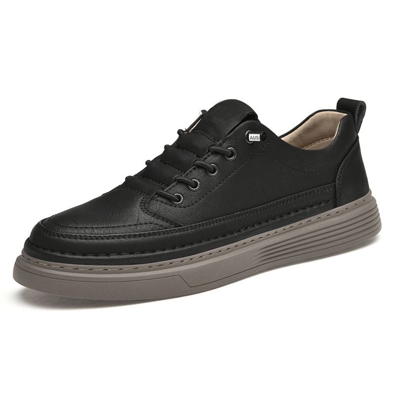 Large Size Beef Two-layer Leather Board Shoes Men's Free Shoelaces Casual British Sports Shoes_vogvips.com