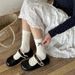 Songmu Light Retro Navy Blue "bow Knot Korean Socks Women's Mid Tube Socks Designer Pure Cotton Socks_vogvips.com