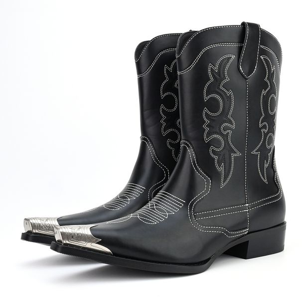 Regal Footwear Men's Casual Embroidered Pointed Toe Denim Boots_vogvips.com