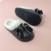 Women's Cotton Cute Bowknot Home Indoor Non-Slip Black Warm Slippers Autumn Winter_vogvips.com