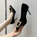 French Square Buckle Black Rhinestone High Heels For Women, 2025 Autumn New Style, Temperament, Slim Heel, Professional_vogvips.com