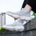 Mens Beige Knit Sock Sneakers Breathable Slip On Casual Shoes_vogvips.com
