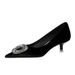 237-K83 Banquet European And American Style Women's Thin Mid Heel Shallow Mouth Pointed Toe Thickened Suede Metal_vogvips.com