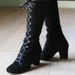Autumn Winter Wish Cross-Border Mid-Calf Women's Boots Flat Toe Chunky Heel Front Lace-Up Ridin Heiht_vogvips.com