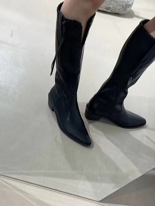 Brown Pointed Toe Western Cowboy Women, Chunky Heel, Over-the-Knee V-Cut High Tube Riding Boots, Long Boots For Women_vogvips.com