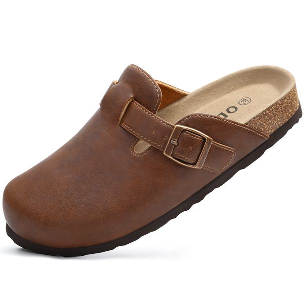 Evshine Women's Vegan Leather Mens Footbed Mules Unisex Slip On Potato Shoes With Arch Support Comfy Cork Lady Clogs_vogvips.com
