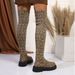 2024 Leopard Print Plus Over-the-Knee For Women Thick Sole Slimming Winter Fly Knit Round Toe Sock Boots Size 43_vogvips.com
