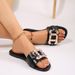 Women's Fashionable Flat Slippers, Rhinestone Simple Open-Toe Solid Color Metal Buckle Decoration For Daily Commuting_vogvips.com