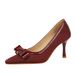 322-H117 European And American Style Women's High-heeled With Square Toe, Shallow Cut, Bow Tie, Satin Stitching,_vogvips.com