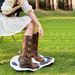 Leather Brown Thick Heeled Western Cowboy With Belt Buckle Not Over The Knee, Long Tube Miu Home Boots, Knight Boots_vogvips.com
