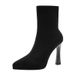 Black Elastic Slim Sock 2026 New Waterproof Platform Mid-Calf Thin Pointed Toe Slimming High Heel Short Boots For Women_vogvips.com