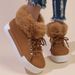 Women's Shoes Winter Boots Low-Cut Faux Fur Lined Round Toe Slip-Resistant Rubber Sole Casual Ankle Boots Large Size Turn Up Plus Velvet Martin Boots_vogvips.com