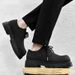 Men's Derby Shoes Chunky Sole Low-Cut Leather Casual Shoes For Youth - Breathable & Waterproof PU Upper, Rubber Sole (Black, Sizes 39-44)_vogvips.com