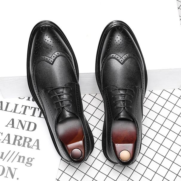 Euro Step Spring Summer Pointed Toe Men's Leather British Brogue Carved Korean Style Business Casual Shoes Men 7785-G_vogvips.com