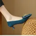 Womens Natural Suede Leather Crystal Buckle Sweet Bowtie Pumps 4cm Thin High Heel Pointed Toe Elegant Ladies Party Dress_vogvips.com
