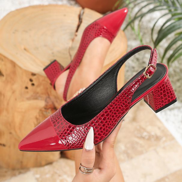 Pointy back strap bag head after empty women sandals new color contrast chunky heels_vogvips.com