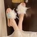 Summer Linen Personalized Floral Slide Sandals For Women With Pearls And Mesh, Fairy Style, Non-Slip Soft Sole Home_vogvips.com
